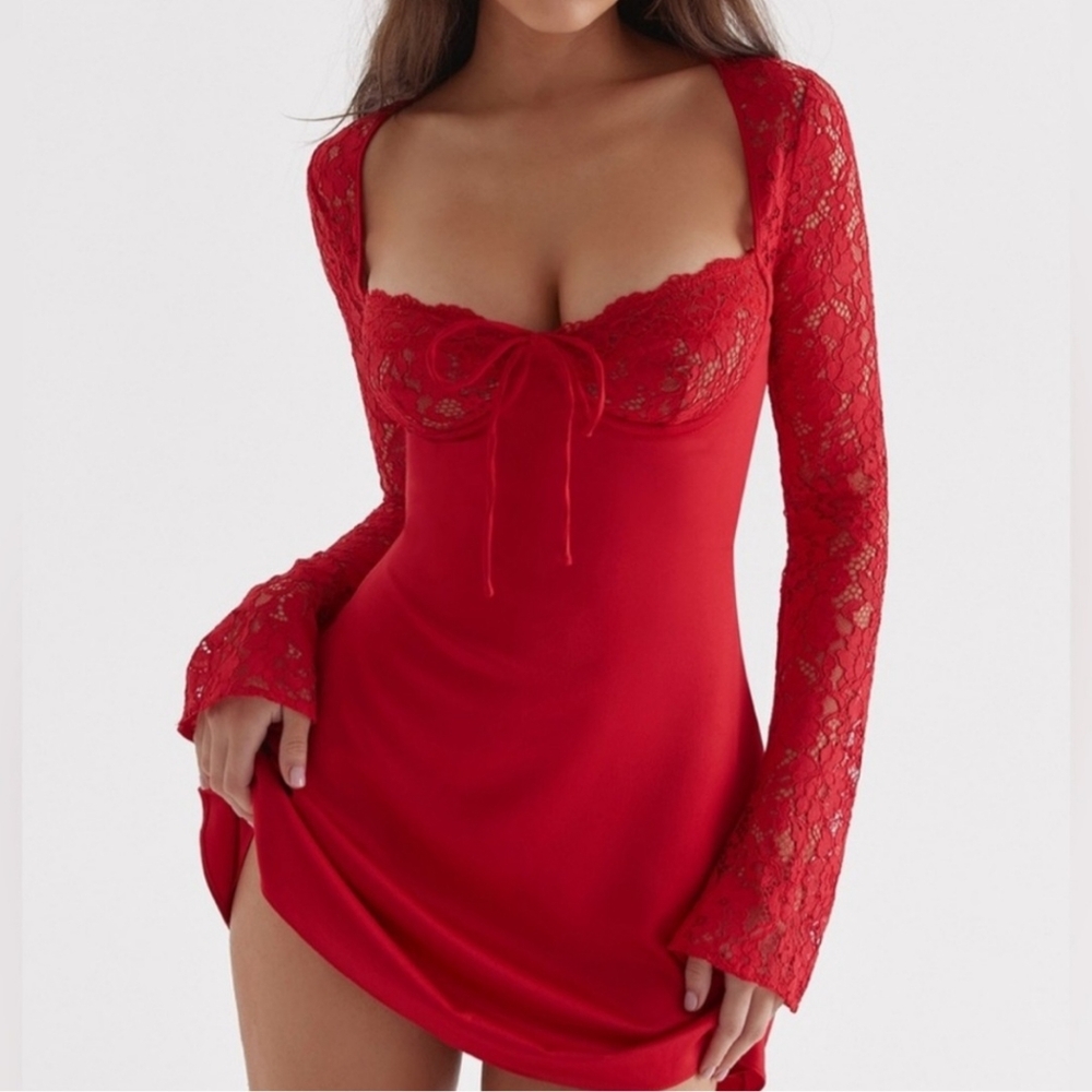House of CB Red Lace Mini Dress Plus Cup